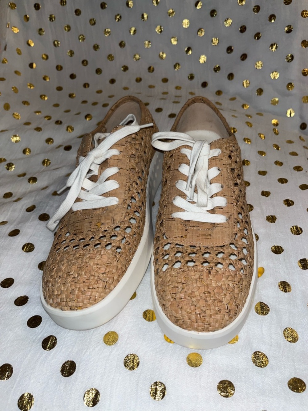 Woven Lace-Up Women's Sneakers in Natural Tan
